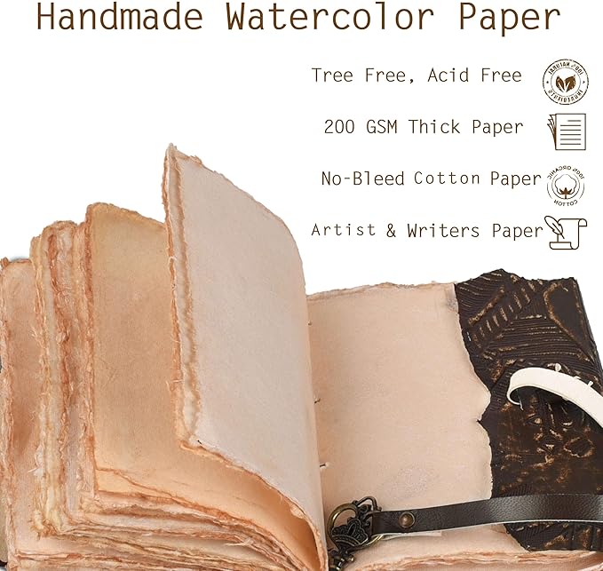 LEATHER VILLAGE Genuine Leather Handmade Journal for Men & Women – Vitruvian Man Embossed Cover – Key Closure – Book of Shadow – Vintage Deckle Edge Paper for Writing, Drawing – 7x5 Inches – Brown - Bloomnest