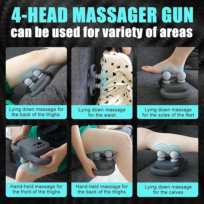 Massage Gun Deep Tissue, 4-Heads Handheld Massager Gun for Back, Shoulder, Leg, Neck, Electric Percussion Massage for Pain Relief, Perfect Gifts, Grey - Bloomnest