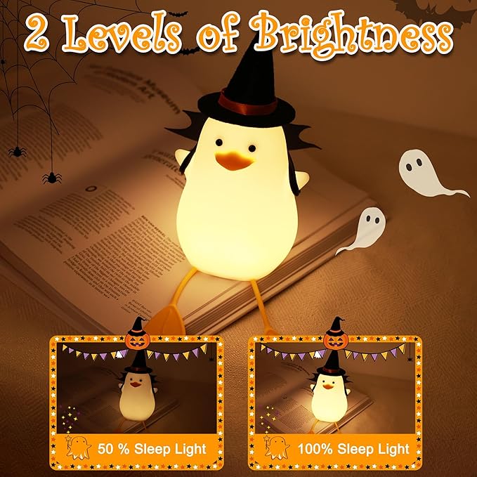 Attivolife Duck Night Light for Kids, LED Bedside Table Silicone Lamp, Timer Dimmable Animal Magician Touch Control Nursery Portable, Halloween Birthday Gift for Boy Girl (Bat Wing) - Bloomnest