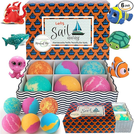 Bath Bombs for Kids with Surprise Inside - Organic, Gentle & Kid Friendly Bubble Bath Fizzies with Toys Inside. Spa Bath Fizz Balls Kit. Fizzy Balls w/Rich Bubbles, Stocking Stuffers Christmas Gifts - Bloomnest