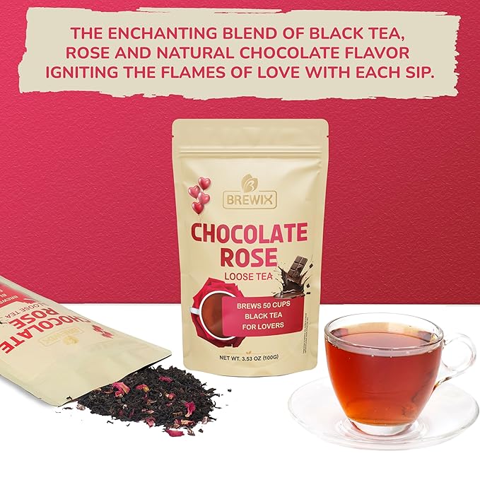 BREWIX, Chocolate Rose Loose Black Tea, (50+ Cups, 3.53oz/100g) | Valentine's | Dessert tea - Bloomnest