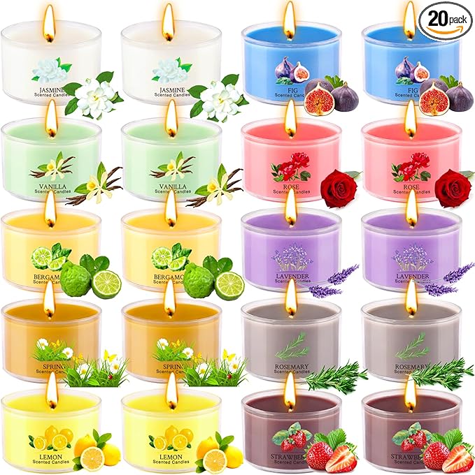 Aromatherapy Scented Candles 20 Pack - Small Candle Gift Set for Women with 10 Scents, 1.6oz Long-Lasting Soy Wax Candles for Relaxation, Yoga, Bath, Christmas Birthday Gifts, Home Decor - Bloomnest
