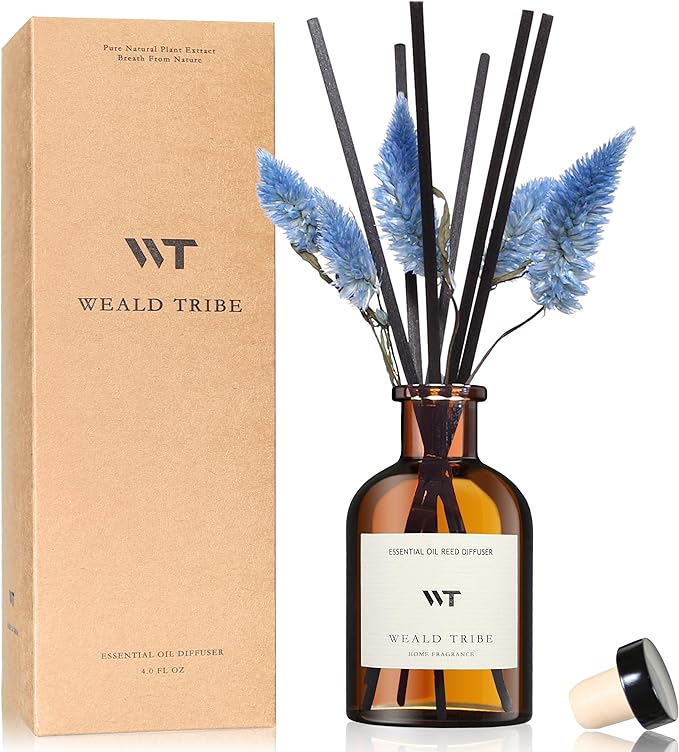 WEALD TRIBE Reed Diffuser Set for Bathroom Air Fresheners, Oil Diffuser Sticks | Sage & Sea Salt Scent 4.0 fl oz Home Fragrance with Sticks Defusers | House Bedroom Office Shelf Decor - Bloomnest