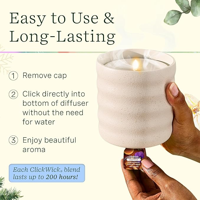 Lifelines ClickWick Essential Oil Blends for Lifelines Diffusers, 3-Pack Warm Mahogany Set – Essential Oil Blend Refill for Candle, Plant & Shower Aromatherapy Diffuser – Fragrance for Diffusers - Bloomnest