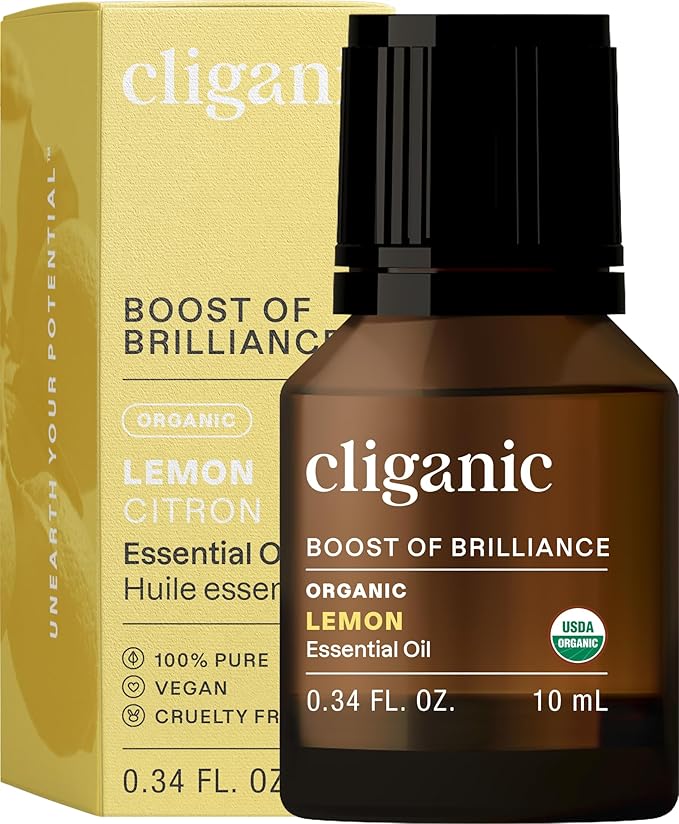 Cliganic USDA Organic Lemon Essential Oil, 100% Pure & Natural | Undiluted, for Aromatherapy, Household Cleaning | Non-GMO Verified (Packaging May Vary) Cliganic