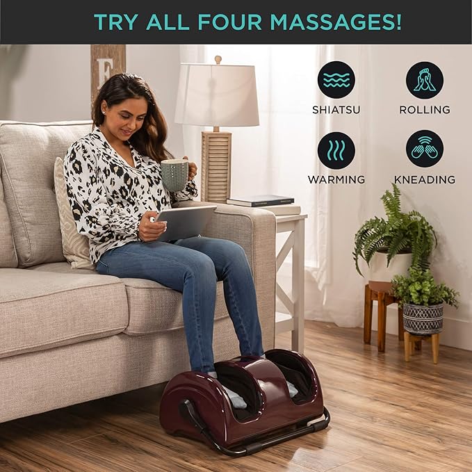 Best Choice Products Heated Shiatsu Foot Massager for Pain Relief, Plantar Fasciitis, Neuropathy, Blood Circulation w/Compact Design - Burgundy - Bloomnest