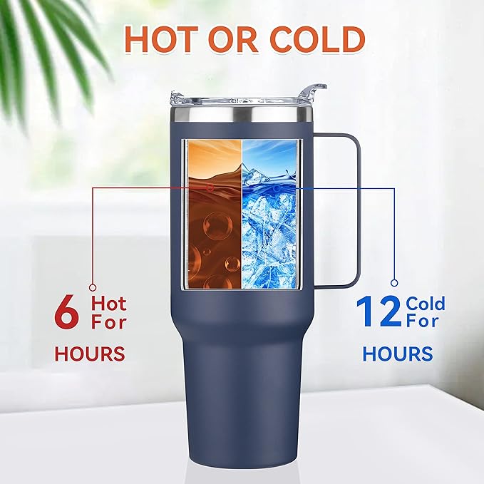 HASLE OUTFITTERS 40 oz Stainless Steel Tumbler with Handle, Vacuum Insulated Tumblers Bulk, Reusable Double Wall Travel Coffee Mug, Durable Powder Coated Water Bottles(Navy, 8) - Bloomnest