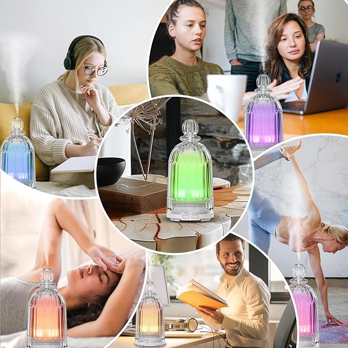 120ml Glass Diffuser, Ultrasonic Aroma Diffusers Cool Mist Humidifier with Glass Cover & Plastic Reservoir with 7 Color LED Lights, Auto Shut-Off for Office, Home, Yoga, Spa(Black Bottom) - Bloomnest