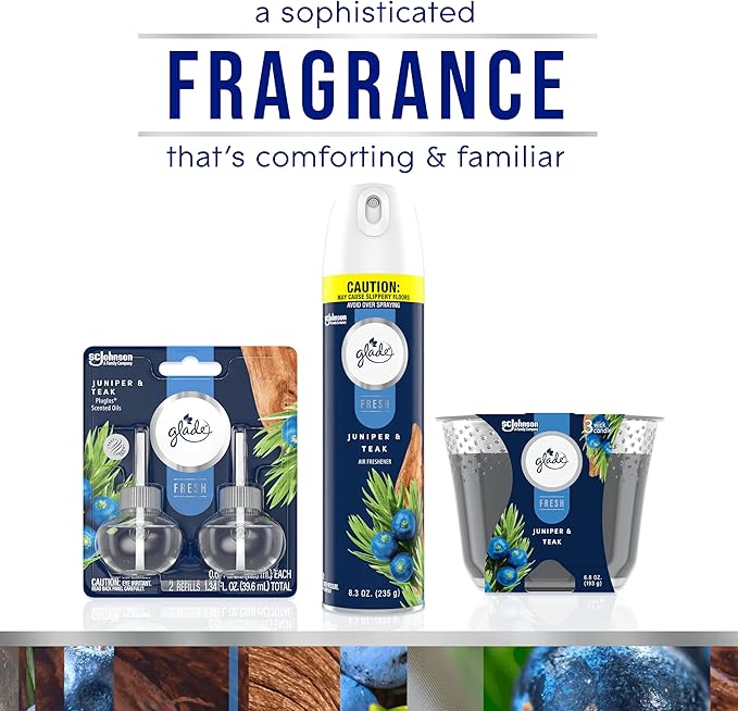 Glade Juniper & Teak Fresh Collection Candle - Fragrance Infused with Essential Oils, Air Freshener, 3-Wick, 6.8 Oz, 3 Count - Bloomnest
