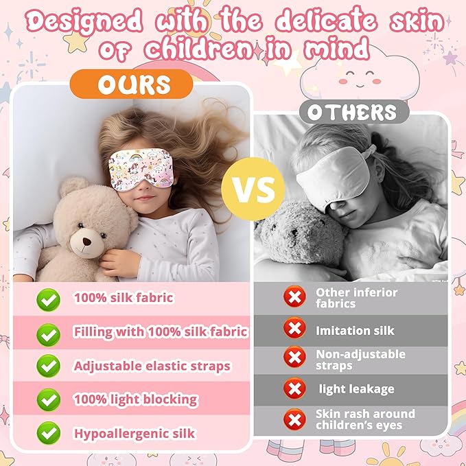 Kids Sleep Mask Eye Cover: 100% Real Natural Pure Silk Eye Mask with Adjustable Strap, Funny Blindfold Kids Eye Mask for Sleeping, Soft & Lightweight Eye Shade for Boys Girls Teens (Horse Style) - Bloomnest