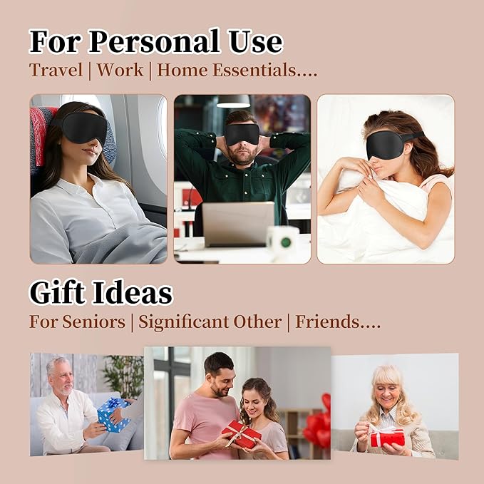3D Sleep Mask for Men&Women, 2 Pack Contour Eye Masks for Sleep, Side Sleeping Mask for Men&Women, Blackout Eye Mask for Sleeping Eye Mask, Airplane Travel Essentials, Meditation Black Cooling Silk - Bloomnest
