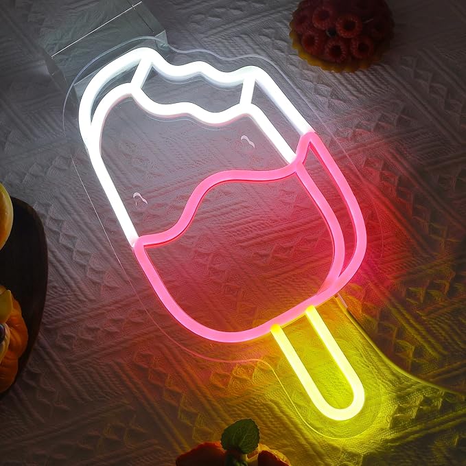 Attivolife Ice Pop Neon Sign for Wall Decor, Light up Delicious Popsicle LED Lamp with Dim USB Powered, Unique Business Fast Food Shop Restaurant Decoration, Christmas Day Birthday party - Bloomnest