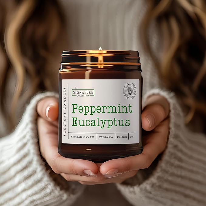 Peppermint Eucalyptus Scented Candle, Many Scents to Choose from, All Natural Non-Toxic Soy Wax, Handmade in The USA(Peppermint Eucalyptus) - Bloomnest