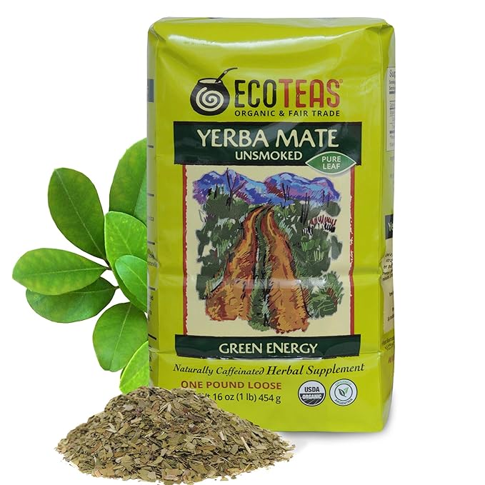 ECOTEAS Organic Yerba Mate Loose Leaf Tea – Natural Energy & Detox Herbal Tea – Coffee Alternative - Kosher, Non-GMO, Gluten-Free - Unsmoked Pure Leaf from Argentina, 1 lb (Pack of 1) - Bloomnest