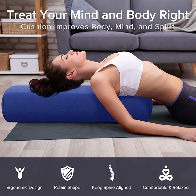 Simian Premium Meditation Bolster - Rectangular Support Cushion with Velvet Cover, Washable, for Restorative & Yin Yoga