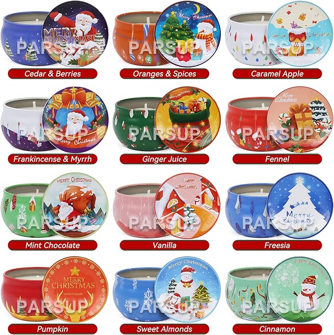 12 Pack Christmas Scented Candles, 2.5OZ Jar Candles, 12 Christmas Fragrances Scented Candle Set for Women, 12 Hour Burning Time, Candle Gift for Mom, Grandma, Teacher, Coworks - Bloomnest