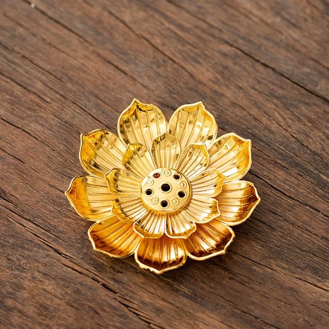 60 Pcs Incense Holder Indian Return Gift for Pooja Gold Lotus Incense Sticks Holder Anti Ash Spilling 2.16 Inch/5.5 cm Zinc Alloy incense holder for sticks for Stick/Coil/Cone Incense with Ash Catcher