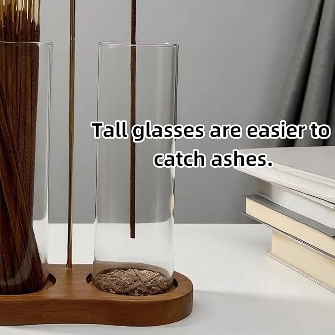 Glass Incense Holder,2 in 1 Incense Sticks Burner Holder with Storage,Hang Upside Down Incense Holder for Sticks with Glass Ash Catcher for Meditation Yoga Spa Room Decor (Brown) - Bloomnest