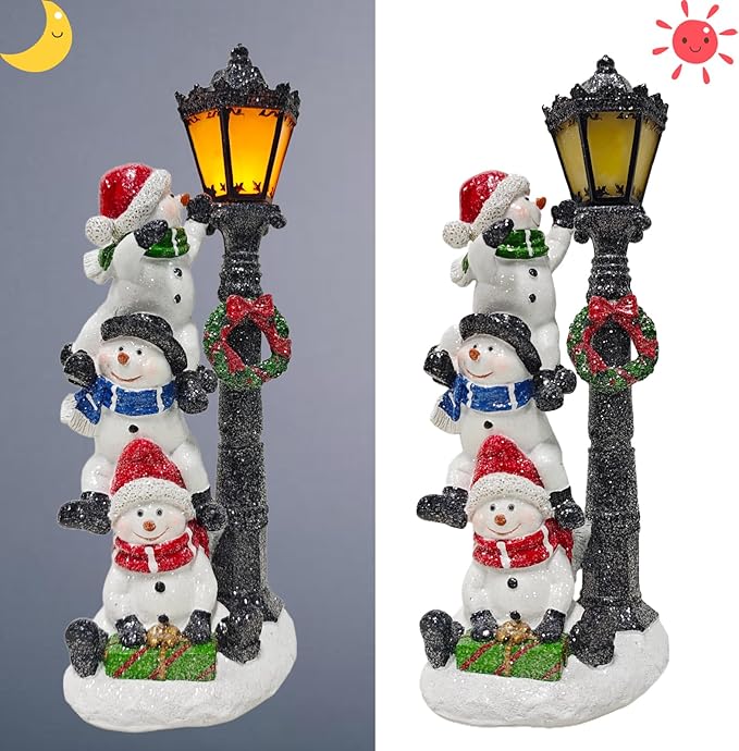 Snowman Family Christmas Light Pole—Indoor/Outdoor Resin Sculpture with Warm Yellow LED Lights, Ideal for Gardens, Courtyards, Porches, and Winter Village Decorations - Bloomnest