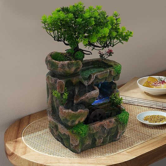 Tabletop Fountains Decorations Indoor Relaxation Desktop Fountain Waterfall, Indoor Waterfall Feature with Automatic Pump, Illuminated Waterfall for Home Office Bedroom Desk Ornaments - Bloomnest