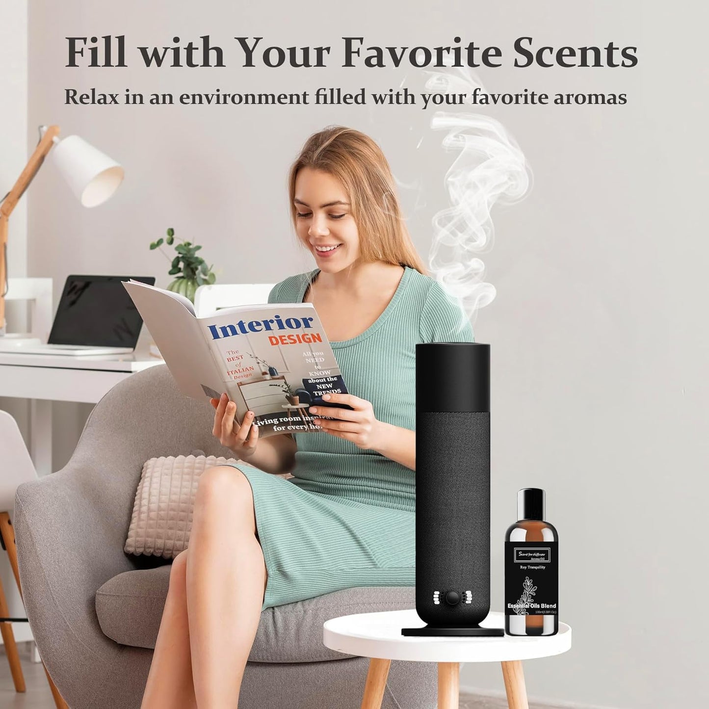 Smart Scent Air Machine for Home - Cold Air Technology Waterless Essential Oil Diffuser with Roy Tranquility Oil Set, Covers Up to 2000 Sq.Ft, Quiet Aromatherapy Machine for Hotel, Spa (Black)