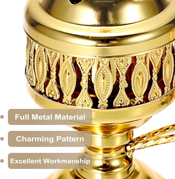 JUXYES Vintage Incense Burner Holder with Ash Catchers and Cross Lid, Metal Censer Antique Charcoal Incense Resin Burner with Tongs, Zinc Alloy Spiritual Aromatherapy Yoga Meditation Retro Home Decor - Bloomnest