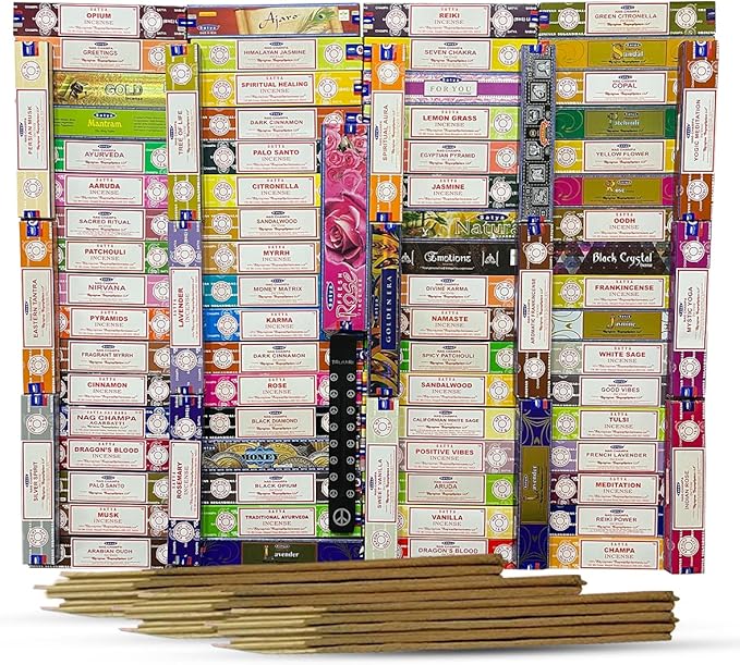 Satya Incense Sticks Variety Pack of 12 Randomly Selected Fragrances and Incense Stick Holder Bundle Total 180 Sticks TRUMIRI