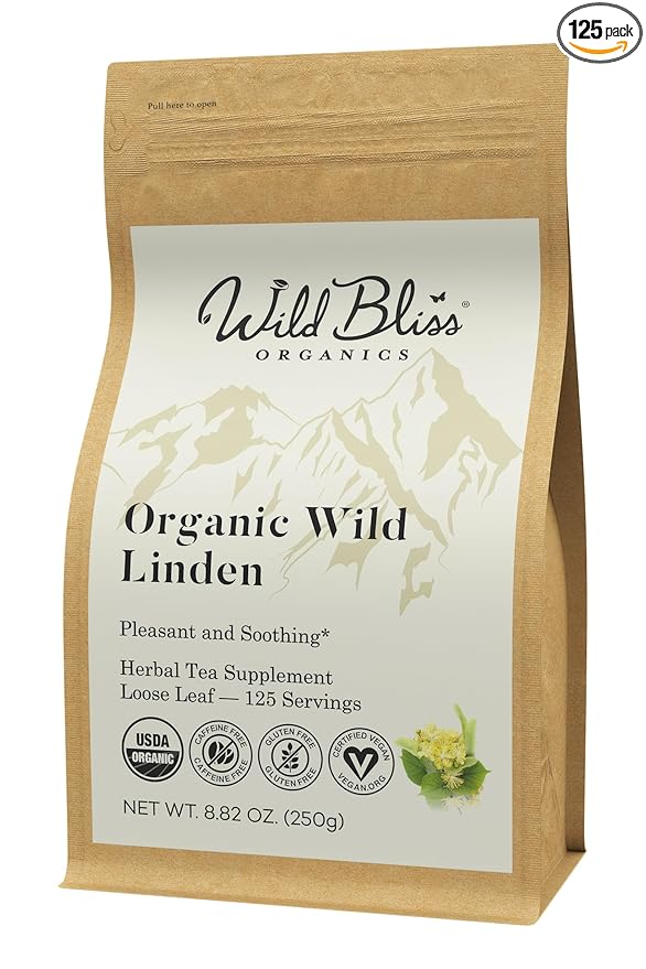 Wild Bliss Organic Linden Flower Tea - Caffeine Free Loose Leaf Calming Herbal Tea - 8.8 Ounces - 125 Servings - Bloomnest