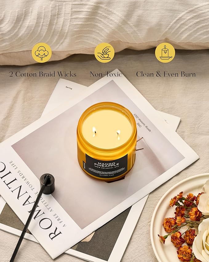 M&SENSE Mango Pineapple Tropical Scented Candle - 11.6oz Natural Soy Wax Non Toxic 70-Hour Burn 2-Wick Fruit Scent for Home, Housewarming Gifts - Aromatherapy Candle for Women, Men & Family Friends - Bloomnest