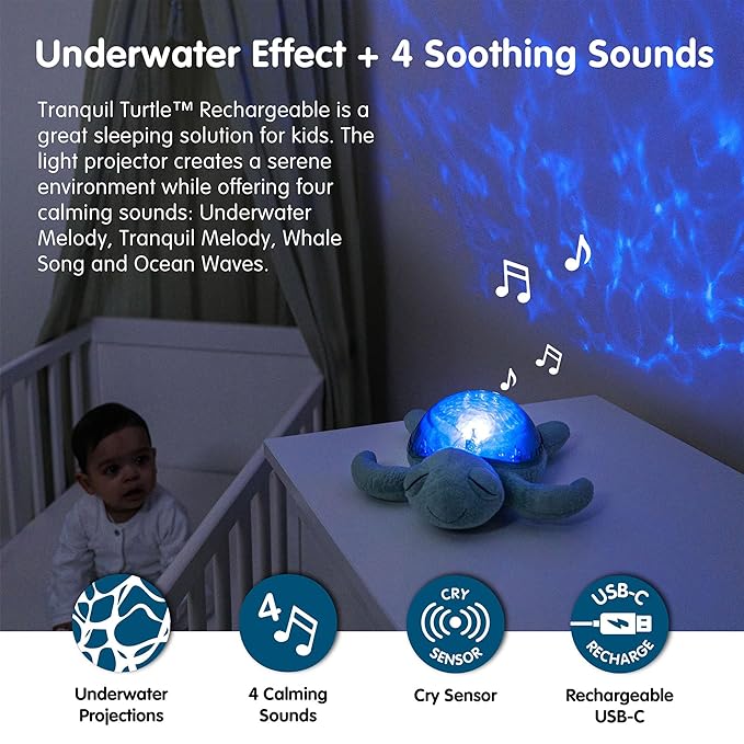 Cloud b Ocean Projector Nightlight with 2 White Noises & 2 Soothing Sounds | Adjustable Settings | Cry Sensor | Tranquil Turtle - Green (Rechargeable) - Bloomnest