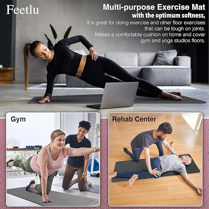 Extra Thick Exercise Yoga Mat with Strap - 2/5 Inch (10MM), Non-Slip Workout Mat for Yoga, Pilates, and Floor Exercises - Bloomnest