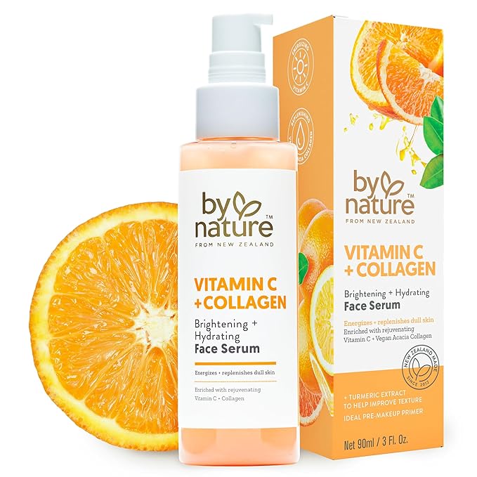 By Nature Vitamin C + Collagen Face Serum - Restore and Energize Tired Skin with Brightening Vitamin C, Plumping Collagen, Plus Texture Enhancing Turmeric - Premium Skin Care Serum for Face - 3fl. oz. - Bloomnest