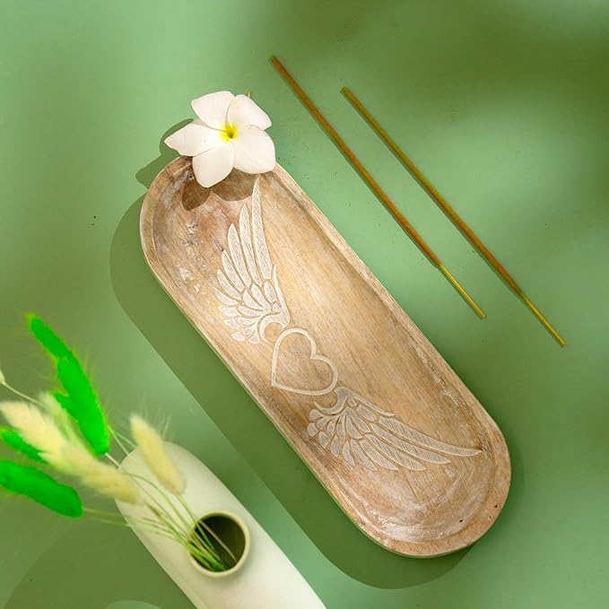 Hand Carved Incense Holder-Incense Burner/Ash Catcher/Handmade Wooden Insence Tray – Modern Gift Home/Room/Kitchen Décor Size 11x4x1.5 Inches