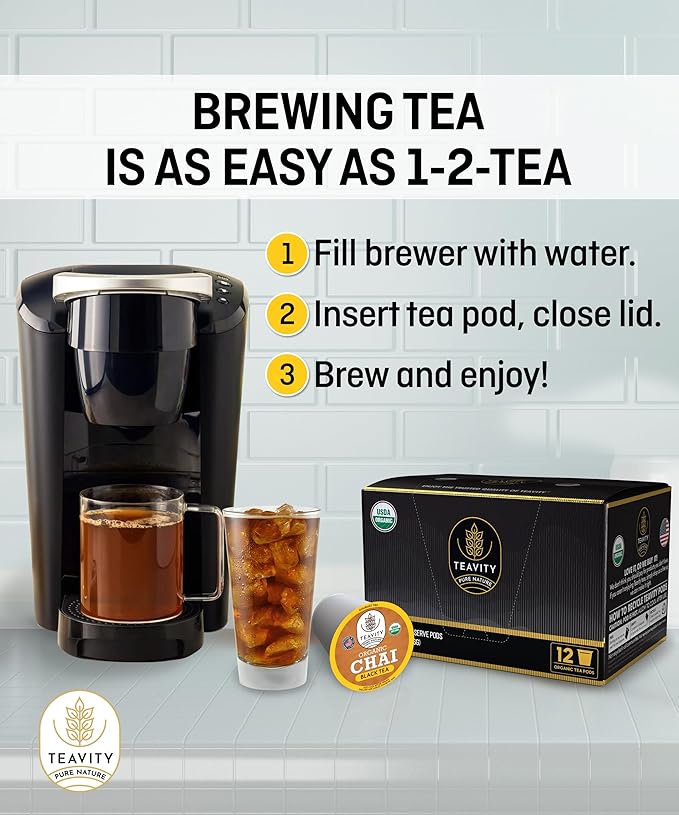 Organic Chai Black Tea Pods for Keurig Naturally Caffeinated by Teavity (36 Tea Pods) - Bloomnest
