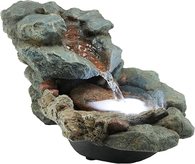 Alpine Corporation 20" Long Indoor/Outdoor River Rock Waterfall Tabletop Fountain with LED Lights - Bloomnest