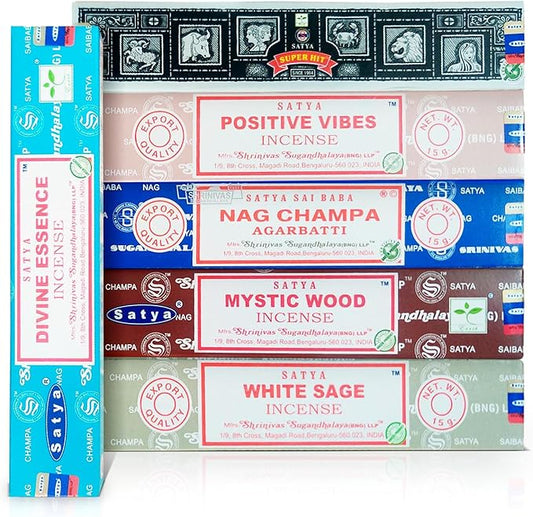 Assorted Incense Sticks Pack of 6 Premium Scents - Includes Nagchampa, Super Hit, Divine Essence, Mystic Wood, Positive Vibes, White Sage - Aromatherapy, Meditation, Relaxation, Soothing Fragrances SoulSticks