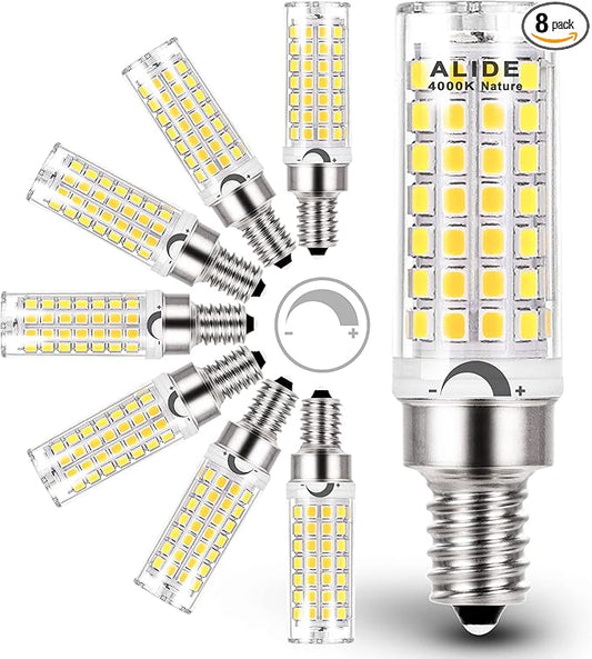 ALIDE E12 Kx-2000 60W C7 Dimmable Led Candelabra Bulbs Equivalent, 4000K Natural White T6 110V 120V Small Base E12 LED Bulbs 6W for Ceiling Fan Salt Lamp Chandelier Lighting,600lm,8Pack - Bloomnest