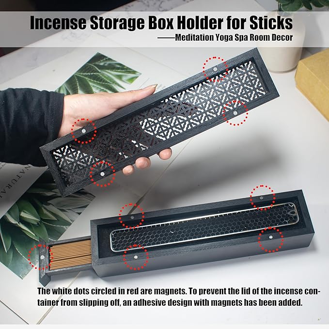 Incense Holder with Storage,Incense Holder Burner,Incense Box,Coffin Incesne Holder for Sticks, Wooden Incense-Stick Holder Ash Catcher for Home Meditation,Yoga,Bedroom,Studyroom,Office Decor(Black) - Bloomnest