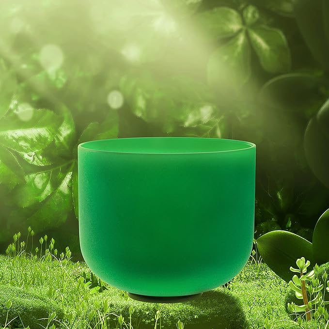 TOPFUND Green F Note Crystal Singing Bowl Heart Chakra 10" with Heavy Duty Carrying Case and Suede Mallet