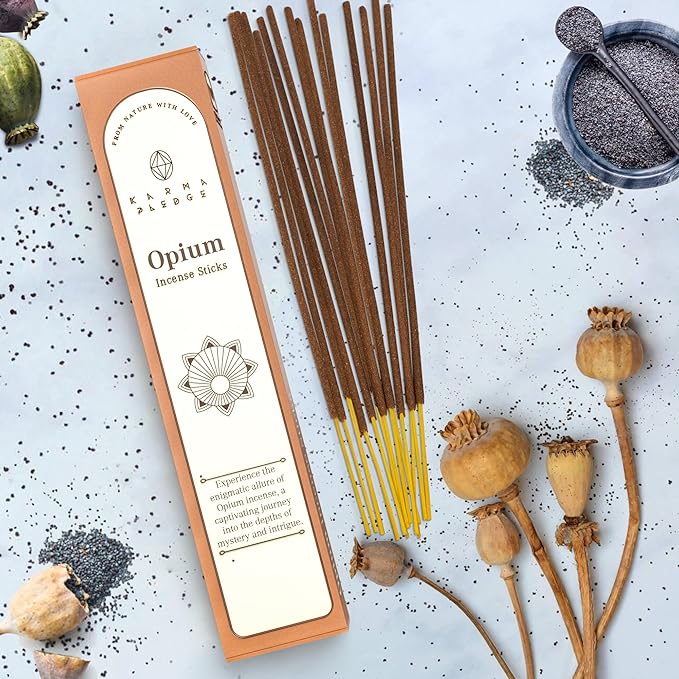 Opium Incense Sticks, Organic Hand Dipped Incense, Natural Herbs & Aromatic Ingredients, Contain 40 Sticks Inside, Burn Time 45-60 Min, Spiritual Gifts, Incense By Karma Pledge KARMAPLEDGE