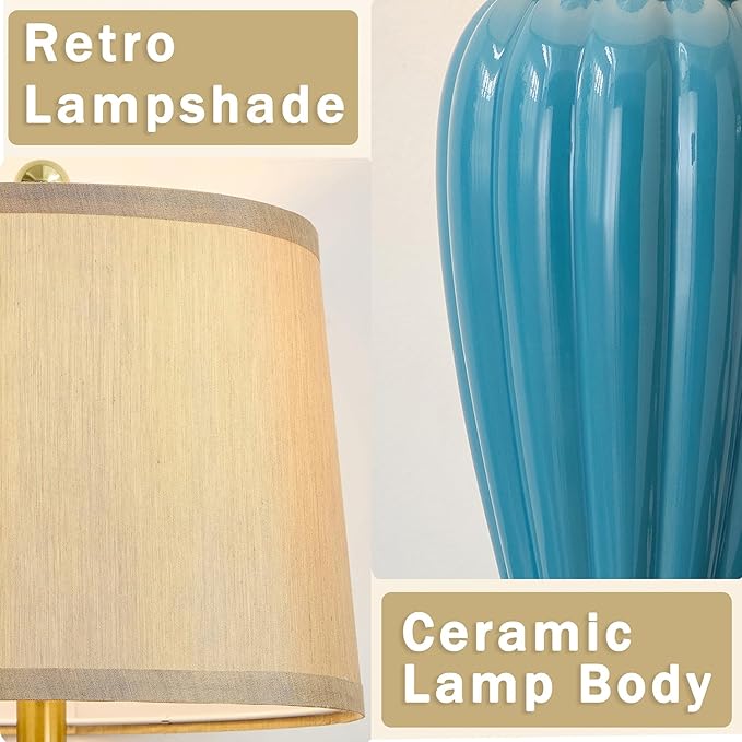 Living Room Lamps Set of 2, 25.5" Touch Lamps for Nightstand with USB A+C Ports, Modern Farmhouse Table Lamp for Bedroom, 2 Bulbs Included - Bloomnest