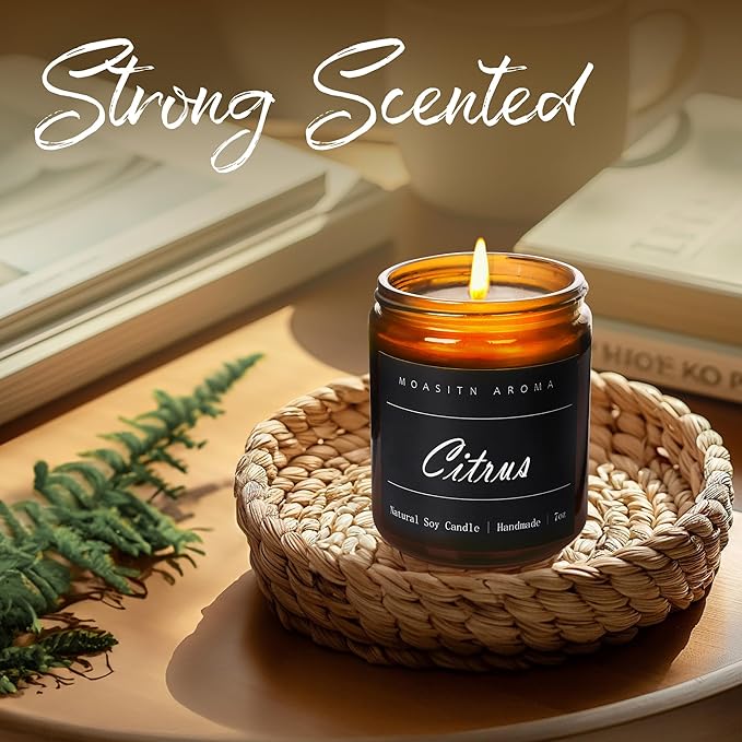 MOASITN Citrus Highly Scented Candles for Home| Natural Soy Aromatherapy Candle| Handmade Long Lasting Jar Candle| Candel Gift for Women,Men| as Birthday,Housewarming,Thank You,Relaxing Gifts| 7oz - Bloomnest