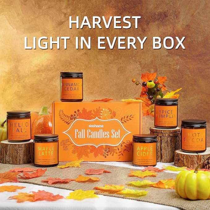 Fall Candles, Scented Soy Candles Set - 7Oz * 6 Pack, Holiday/Birthday/Christmas Gifts for Women & Men, Autumn Scents of Hello Fall/Spice Pumpkin/Apple Cider/Hot CocoaCinnamon & Cedar/Maple Latte - Bloomnest