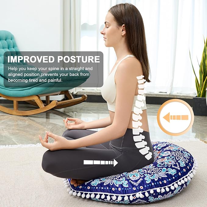 32 in Meditation Floor Cushion, Round Large Floor Pillow for Adult, Yoga Pillows for Sitting On Floor, Boho, Memory Foam Filling - Bloomnest