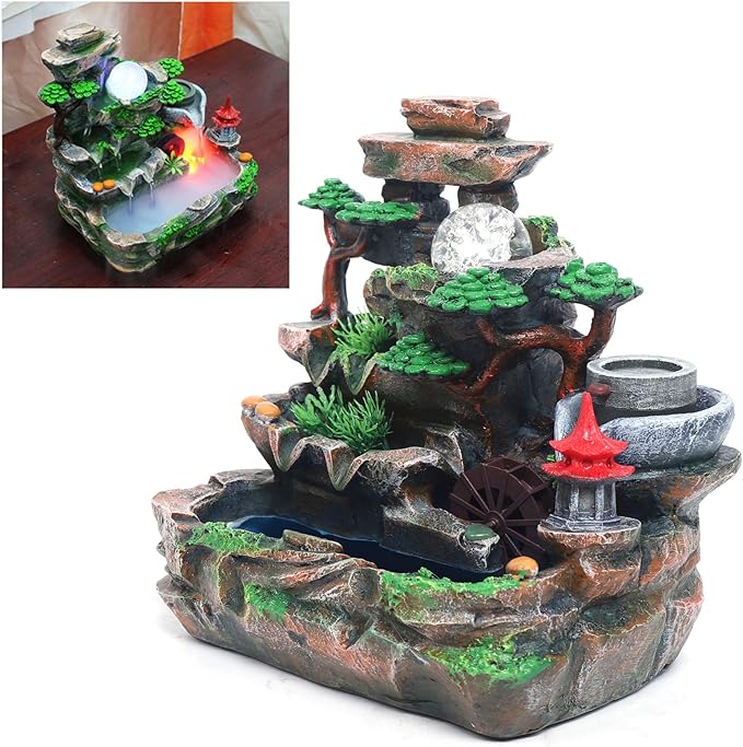 DYRABREST Indoor Relaxation Desktop Fountain Waterfall Decor,Atomizing Desktop Humidifier with Automatic Pump,Rockery,Plant Atomizing Humidifier for Office Home Bedroom Desk Decoration(US Stock)