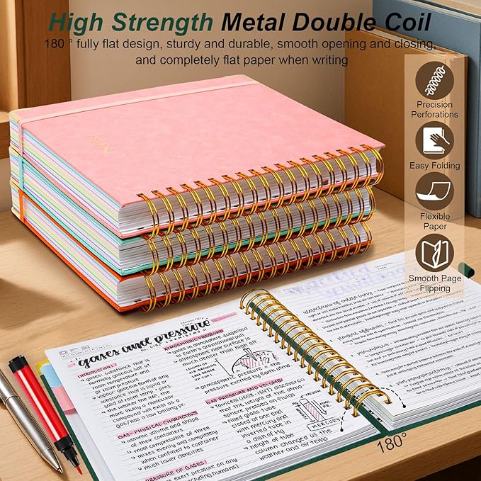Hardcover Spiral Notebook 8"x10" Journal Notebook with Tabs and Removable Dividers 300 Pages 5 Subject Notebook College Ruled, Faux Leather Spiral Bound Notebook for Women School Work (Green) - Bloomnest