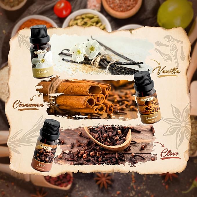 SALKING Spice Essential Oils, Premium Fragrance Oil for Diffuser, Scented Oil Gift Set for Soap Candle Making - Cinnamon, Clove, Vanilla, Pumpkin Spice, Peppermint, Ginger - Bloomnest