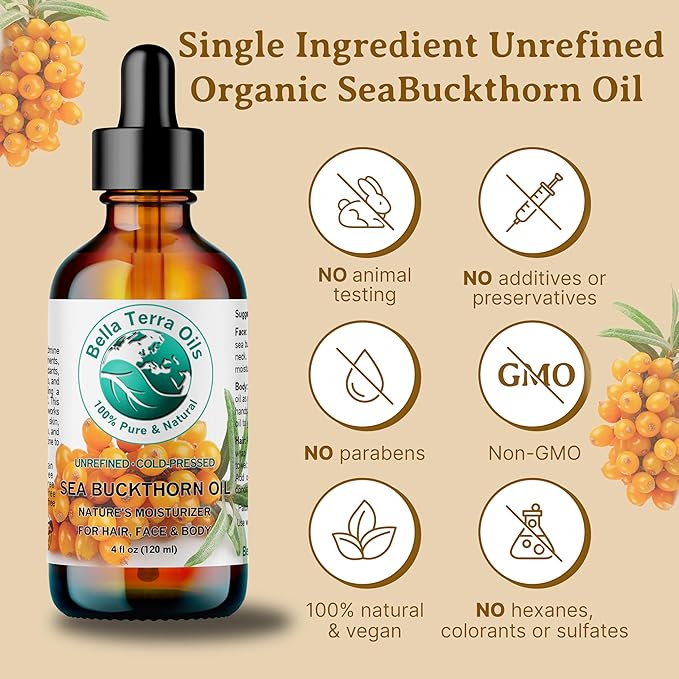 Bella Terra Oils - Sea Buckthorn Oil 8 oz - The Ultimate Elixir from Nature's Bounty, Rich in Flavonoids & Essential Fatty Acids, Gilded Luxe for Your Face - Bloomnest