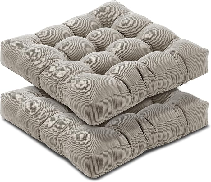 Floor Pillow Cushions for Adults Sitting Large Big Pillows for Floor Seating Square Memory Foam Thick Tufted, 22 x 22 Inch, Set of 2, Light Grey - Bloomnest