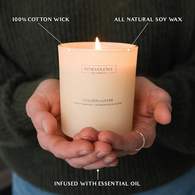 Orange, Cedarwood & Clove – Benevolence LA Fall Scented Candle for Home | 8oz, 45-Hour Burn | Natural Soy Wax, Cotton Wick | Warm Autumn Fragrance | Malibu Sands Collection – Gift for Women & Men - Bloomnest